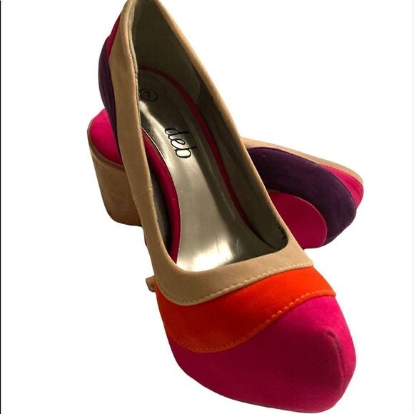 Psychedelic Stilettos Fuchsia Orange Purple Beige Pumps Velvet Heels - Picture 16 of 16